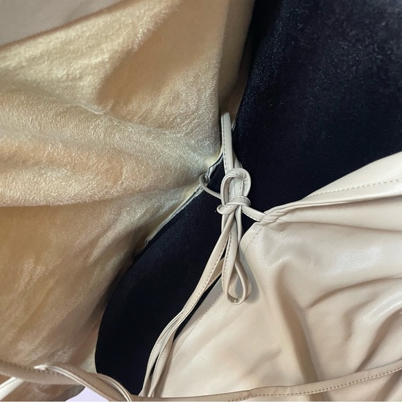 Zara - Beige Tan Camel Faux Leather Self Tie Long Sleeve Wrap Mini Dress Size XS - Picture 11 of 11